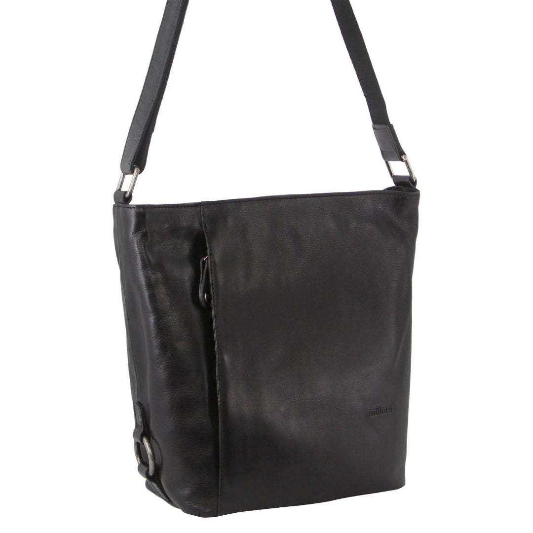 Milleni Ladies Nappa Leather Crossbody Bag in Black  Milleni Leather Goods